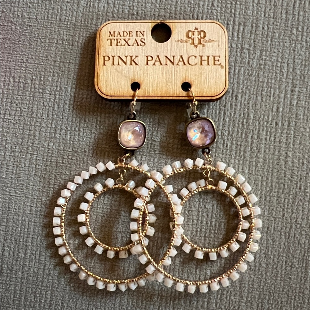 Pink Panache White & Gold Double Hoop Dangle Earrings